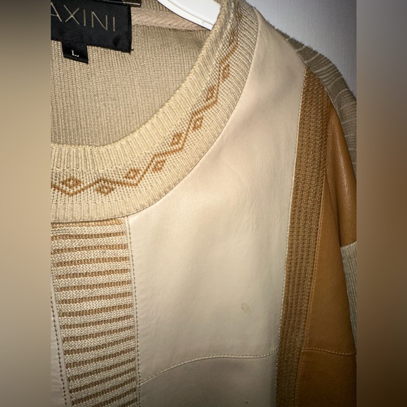 Maxini 80's Kurt Cobain Leather Striped Mens Sweater Size Lg MCM Grandpa Core - Picture 6 of 16